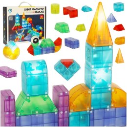 Klocki magnetyczne konstrukcyjne świecące elementy figury 3D 64 el.